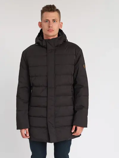 Удлиненный пуховик с капюшоном